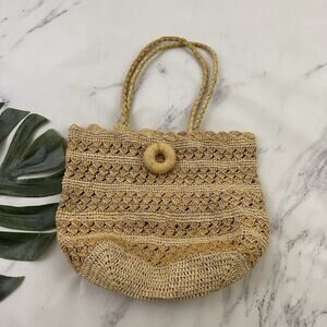Mad Imports Madagascar Vintage Straw Woven Tote Bag Purse Boho Beach Tan